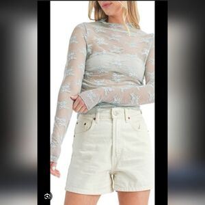 All in Favor Women's Sheer Lace Top - Light Blue NWOT Small